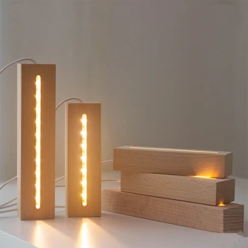100BUC en-Gros 3D Acril Lampă de Noapte, Display Stand Bază de Lemn cu Alb Cald Led RGB Lumini USB Alimentat Accesorii de Iluminat