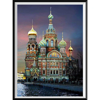 Diamant Pictura DIY Religioase Biserica Saint Petersburg Rotund Stras 5D Diamant Broderie Mozaic Decor Cadou de Crăciun