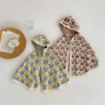 2022 Toamna anului Nou 0-3 ani Fetita de Tricotat Cardigan Mantie cu Glugă Haina Băiat Copilul Floare de Imprimare Manta Copii Bumbac Pluviale