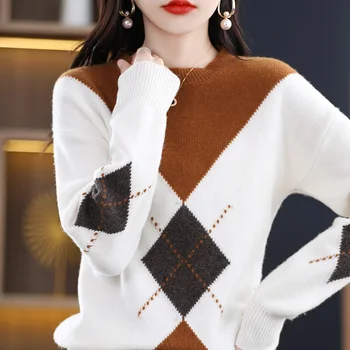 Gât rotund Pulover de Cașmir Femei de Îmbrăcăminte de Iarnă 2022 Nou 100%Lână Pură Pulover tricotat O-gât Pulover de Moda Cald Moale de Sus