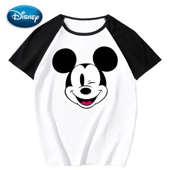 Disney Elegant Mickey Mouse Desene animate de Imprimare O-Gât Pulover de Culoare de Contrast Unisex T-Shirt cu Maneci Scurte Tee Topuri XS - 3XL 11 Culori