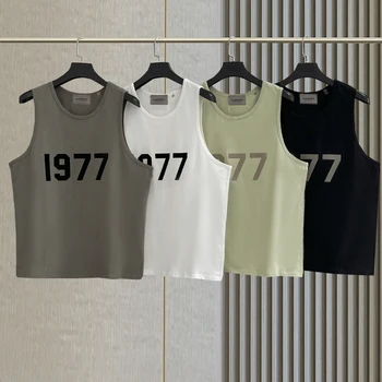 Om nou Esențiale Vesta 100% Bumbac pentru Femei Supradimensionat Vestă Scrisoarea 1977 Bărbați fără Mâneci Tricou de Vara de Fitness Baschet Uniformă