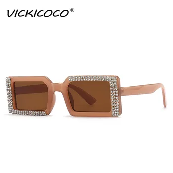 Dreptunghi Cristal ochelari de Soare Femei Vintage Stras Pătrat Mic Ochelari de Soare la Modă Maro UV400 Ochelari de gafas de sol femme