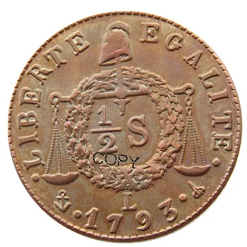 Franța 1793L 1/2S 100% Cupru Copia Monede