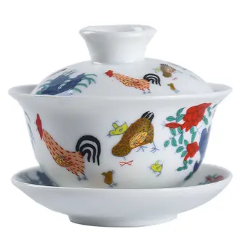 Stil Chinezesc Doucai Portelan Pui Design Acoperite Ceașcă Ceașcă De Ceai Set De Ceai Retro Bunuri De Uz Casnic