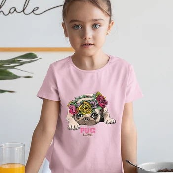 Pug Dragoste Tricou Enfant Fille Estetice Drăguț de Imprimare de Moda pentru Copii Haine de Vară pentru Băieți și Fete Bluze T-shirt franceză Transport Gratuit