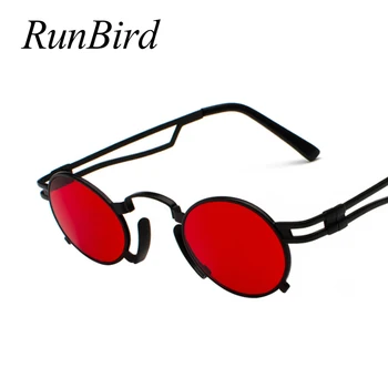 Retro Steampunk ochelari de Soare Barbati Rotund Vintage 2018 Vară Cadru Metalic Negru Oval Ochelari de Soare pentru Femei Mascul Rosu Cadou 1482R