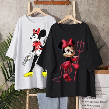 Mickey Mouse Disney cu Maneci Scurte T-Shirt Diavolul Minnie Mouse Amuzant Tricou Femei de Moda Streetwear Edgy Haine de sex Feminin 2022