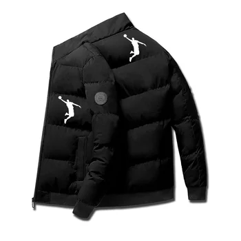 22Men negru stand de guler în aer liber sacou casual haină de iarnă de îmbrăcăminte pentru bărbați cu glugă sacou negru bărbați palton matlasat strada cu fermoar