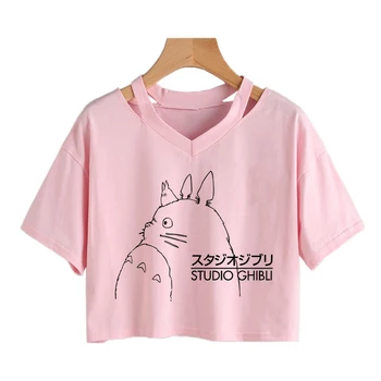 Totoro Studio Ghibli Harajuku Kawaii Tricou Femei Ullzang Miyazaki Hayao Tricou Amuzant de Desene animate T-shirt Anime Crop Top Tee de sex Feminin