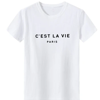 C ' EST LA VIE PARIS Tricou Femei din Bumbac O-neck Tee Shirt Femme Simplu, Versatil Top Alb Negru cu Maneci Scurte T Shirt pentru Femei