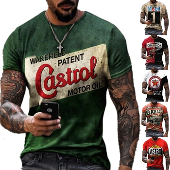 Moda pentru bărbați Castrol 3d Print T-shirt de Vară Ulei Litera O-Gat Maneci Scurte Bărbați, Îmbrăcăminte de Stradă Supradimensionate American Tee Topuri