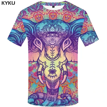 KYKU Elefant Tricou Barbati Animal T-shirt Colorat Flori 3d Print T Shirt Anime Haine Gotice Hip Hop Mens Îmbrăcăminte Streetwear