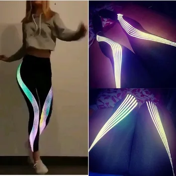Femei Sexy Talie Mare cu Benzi Reflectorizante cu Laser de Imprimare Skinny Stretch Jambiere Plus Dimensiune Moda de Fitness Sport Jogger Trening