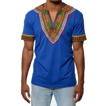 Men ' s T-shirt Alb Roșu Topuri Largi Poliester Africane Dashiki Rochie Printed V-neck Casual cu Mâneci Scurte Îmbrăcăminte