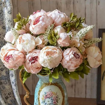 De înaltă calitate 1 buchet artificial bujor floare stil European a crescut de flori de mătase potrivit pentru casa, hotel decor de nunta buchet