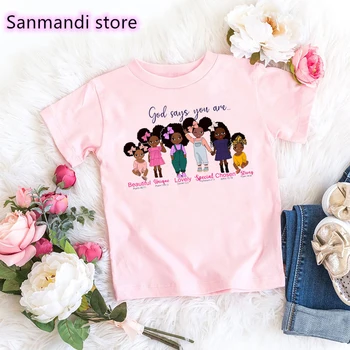 Dumnezeu Spune Că Ești Frumoasă Grafic De Imprimare De Tricouri Pentru Fete Negru Magic Haine Pentru Copii Melanina Poppin Tricou De Vara Topuri Tee