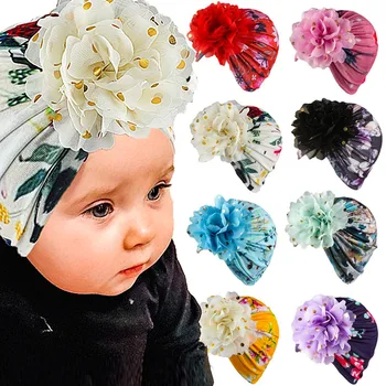 6-12M Floare Copilul Turban Capac Fată Nou-născut Băiat Moale de Bumbac Elastic Capota Beanie Hat Infant Toddler Indian Acoperire Cap Împachetări