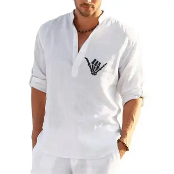 Noua Moda pentru Bărbați Lenjerie Camasi cu Maneci Lungi Culoare Solidă de Imprimare Pulover Casual Camasi