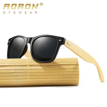 AORON Bărbați Femei ochelari de Soare Polarizat Clasic Pătrat de Lemn Ochelari de Soare Ochelari de Bambus