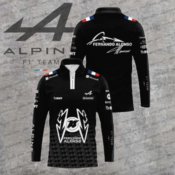 Noul F1 Formula 1 T-shirt pentru Bărbați Sus în aer liber Fanii de Sporturi Extreme Respirabil Versiune mai Mare Maneca Lunga cu Fermoar Tricou Polo Alpine Echipa