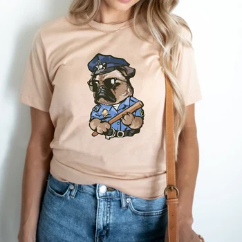 De Vânzare la cald Amuzant Pug Poliție Grafic Marca T-shirt Hip-Hop din Bumbac cu Maneci Scurte Vrac Cuplu Tricou Casual Harajuku Tricou S-9XL