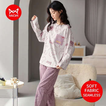 MiiOW Pijamale Femei Homewear Costum de Desene animate de Animale din Bumbac cu mâneci Lungi, Pantaloni Toamna Și Iarna haine de casă