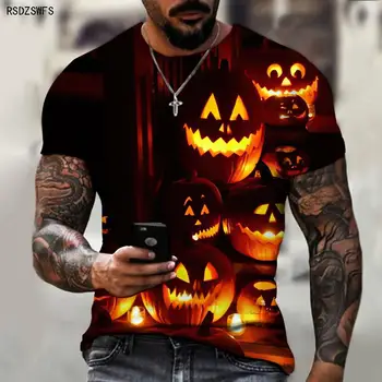 Halloween Dovleac Felinar Temă de Groază Craniu de Imprimare 3D pentru Bărbați Tricou Round Neck T-shirt Stil de Moda de Stradă Supradimensionate Casual