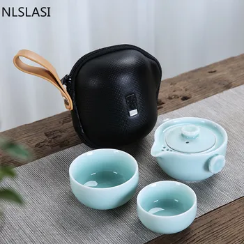 NLSLASI Ceramică Chinezească, Set de Ceai-O oală și două pahare de Călătorie Ceainic Ceasca de Cafea Oală Drinkware Cesti de Ceai în aer liber Set Convenabil