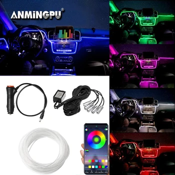 ANMINGPU Masina Neon LED Strip Lumini Atmosfera de Interior Lumina App Muzica Controla mai Multe Moduri RGB Auto Ambient Decorativ, Lampa