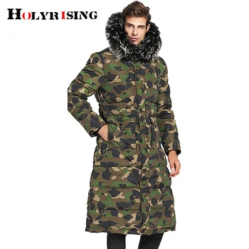 Holyrising Extra lungi în jos jacheta barbati peste genunchi gros plus dimensiune mare blana de iarnă bărbați jos haina -20C Alb rață jos 18996-5
