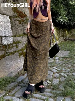 HEYounGIRL Vintage 2000 Estetice fustă Midi cu Talie Înaltă Mall Goth Stil Grunge O Linie Fusta de Moda pentru Femei de Vară Streetwear