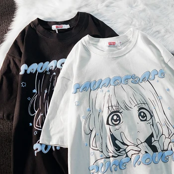 Supradimensionate T Shirt Anime Femei T Shirt de Imprimare Y2k Haine Japoneze Grafic Kawaii Streetwear Tricou Harajuku Grunge Topuri