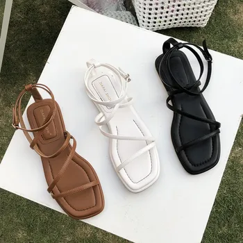 Bailamos Femei Vara Gladiator Pantofi Noi De Moda Sandale Toc Plat Bandă Îngustă Spate Curea Sandale Casual Ladies Beach Slide