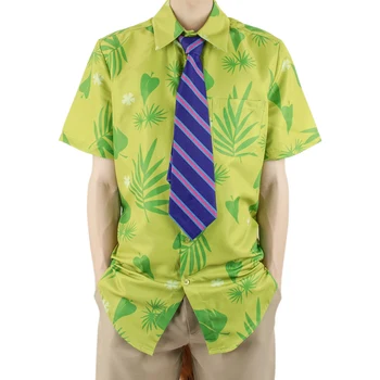 DAZCOS Fox Nick Wilde Cosplay Cămașă Cu Cravată Bărbați Halloween Frunze Verzi Imprimate Casual de Vara tricou si Cravata