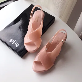 Melissa Clar Tocuri Papuci Femei Vara Sandale de Moda Transparent Grosier-Toc Jeleu Pantofi cu Tocuri Înalte Bomboane Pantofi SM055