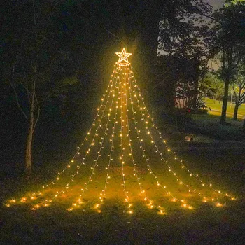 LED Pentagrama Cascadă de Lumină de Crăciun Copac Agățat Apa care Curge de Vacanță Decorare Gradina de Lumina de Control de la Distanță Lumina Solara