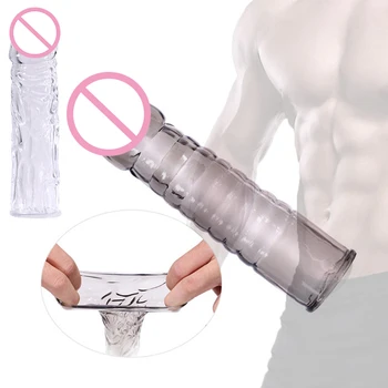 Jucarii sexuale Penis Sleeve Crescut cu Design Reutilizabile de Cristal Clar Penis Extender Întârzieri Ejaculare pentru Bărbați Adulți Cuplu CJ