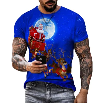 Casual Gât Rotund Crăciun 3D Imprimate, pentru Bărbați și Femei de Moda T-Shirt Moș Crăciun Pom de Crăciun Camasa cu Maneci Scurte