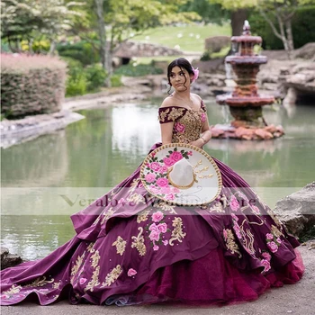 vestidos de aniversarea 2022 Pe Umăr Mexican Fata Rochie de Bal Rochie de Bal Croseta Înapoi Quinceanera Rochii de Petrecere