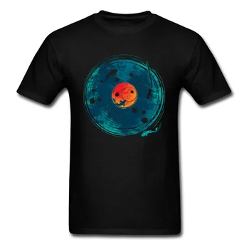 Sunetul De Apă T-shirt Designer de Arta Tricou Barbati Tricou Retro Negru Albastru Topuri Pește Koi Haine Iubitor de Noroc Cadou de Ziua Bumbac