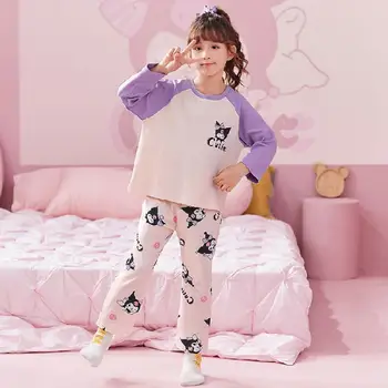 Kawaii Sanrio Copii Pijamale Kuromi Cinnamoroll Accesorii Moale Cu Maneci Lungi Uzura Acasă Set Primavara Toamna Anime Jucarii Fete Cadou