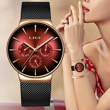 LIGE Femei de Moda Ceas de Brand de Top de Lux Doamnelor Centura de Plasă Ultra-subțire Ceas din Oțel Inoxidabil Impermeabil Cuarț Ceas Reloj Mujer