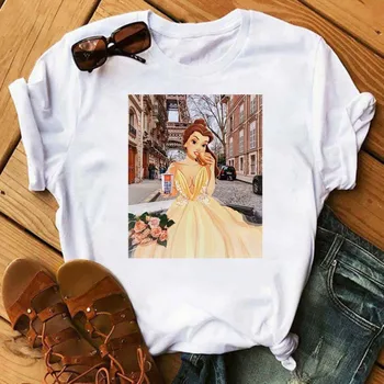 Femei Drăguț T-shirt Disney Printesa Belle Print T Shirt Kawaii Haine Casual Femei Harajuku Streetwear Topuri Picătură Navă