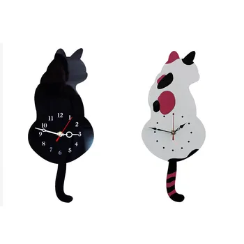 Creative Drăguț Alb/Negru Datul din Coada Pisica Ceas de Perete pentru uz Casnic, Decorative, Ceasuri de Perete 2017ing