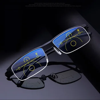 Multifocală Progresivă Ochelari de Citit Bărbați Femei Albastra Anti-UV pentru a Proteja Presbyopic Ochelari Cadru Jumătate de Reglare Automată Ochelari