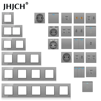 jhjch montat pe perete modul diy Europene gri standard panou de sticlă priza buton de comutare funcția combinație gratuit
