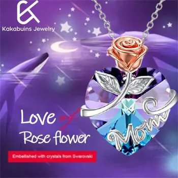 Rafinat Moda Violet Colier În Formă De Inimă Flori De Trandafir Sfoară Doamnelor Colier Pandantiv Mama Scrisoare De Bijuterii Accesorii Bijuterii