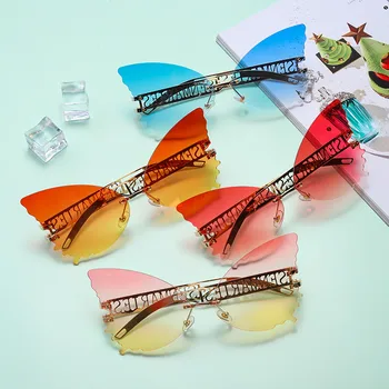 Fluture fără ramă de ochelari de Soare pentru Femei Brand de Lux de Designer de Moda Supradimensionate Steampunk ochelari de Soare Vintage Ochelari de UV400