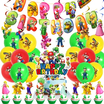 Super Mario Bros Jocuri Desene Animate Temă Petrecere De Aniversare Decoratiuni Anime Cifre, Luigi, Yoshi Baloane Trage Pavilionul Decor Consumabile